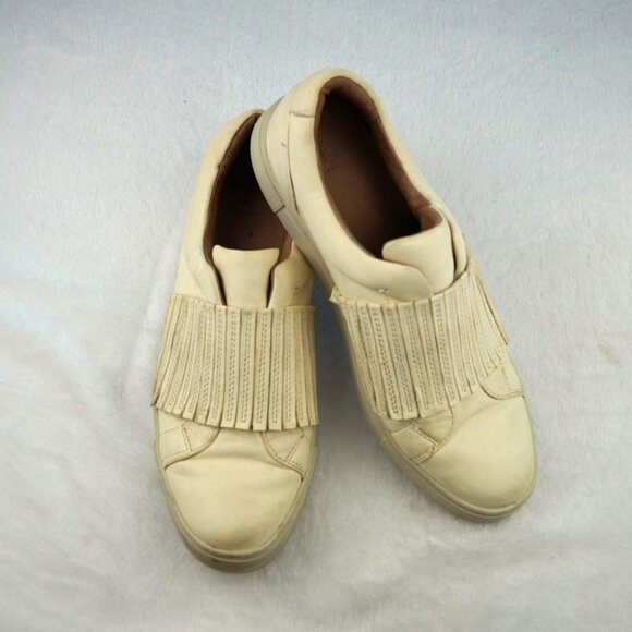 Frye Shoes - Frye White Leather‎ Fringe Slip-On Sneakers Womens 9M